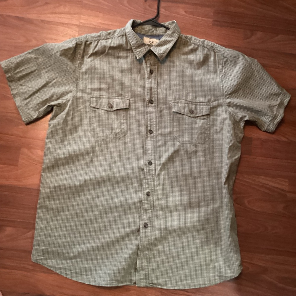 Outdoor Life Men's Olive Checkered  Button Down Shirt Plus Size